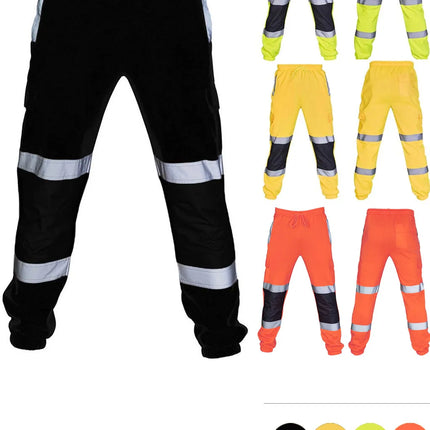 Men'S Reflective Work Clothes Drawstring Casual Multi-Pocket Safety Reflective Structure Elastic Road Construction Safety Pants