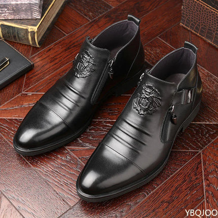 Winter Men's Elegant Boots Ankle non slip Leather Shoes British Zip Black Knight boots Pointed Punk Platform male Booties Botas
