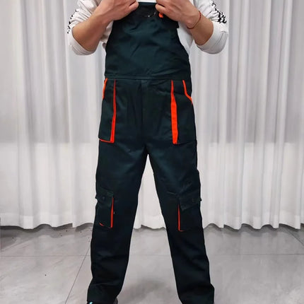 Men Long Sleeve Cargo Overalls Bib Pants Zipper Pockets Rompers Jumpsuit Fashion Labor Casual Coveralls Plus Size S-4xl