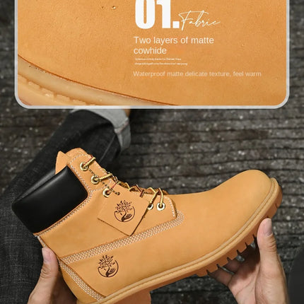 Boots Men High Top Boots High Quality Women Leather Shoes Fashion Outdoor Sneakers Men Lace Up Non-Slip Ankle Boots for Couple