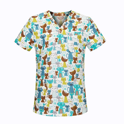 viaoli Cotton Cartoon print spa uniform beauty salon Pet shop uniform Fashion Slim Fit top scrub clothes women scrubs lab coat-KarWorkwear