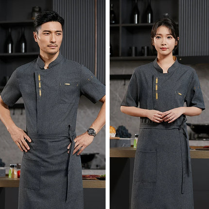 Cook Jacket Catering  Cooking White Shirt Restaurant Kitchen Chef T-shirt Baker Work Uniform Waiter Hotel Clothes Cafe Overalls-KarWorkwear