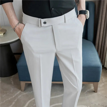 2025 Summer Thin White Elastic Nine Cent Suit Pants for Men,gray Blue Four-side Elastic Comfortable Drape Men's Casual Trousers