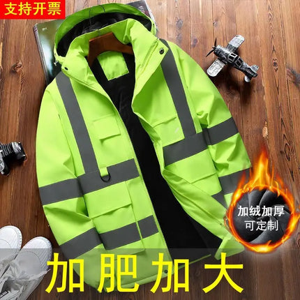 Winter Work Jacket Men, Waterproof Windproof Reflective Thermal Coat, Fleece Lined Abrasion Resistant Parka