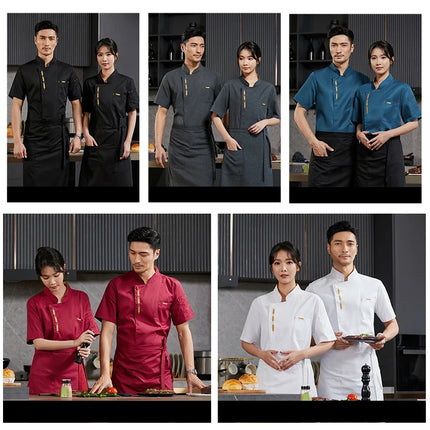 Cook Jacket Catering  Cooking White Shirt Restaurant Kitchen Chef T-shirt Baker Work Uniform Waiter Hotel Clothes Cafe Overalls-KarWorkwear