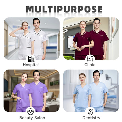 Short Sleeved Surgical Medical Suit Button Unisex Nursing Top+pant Hospital Doctor Nurse Work Clothes Pet Grooming Scrub Uniform-KarWorkwear