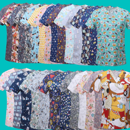 Pet Clinic Vet Work Uniforms Women Nurse Accessories Animal Printed Hospital Doctor Nursing T-Shirt Medical Scrubs Clothes Tops-KarWorkwear
