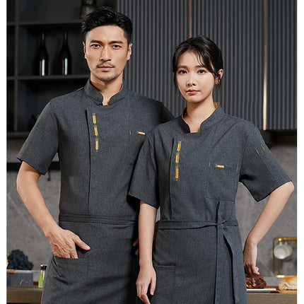 Cook Jacket Catering  Cooking White Shirt Restaurant Kitchen Chef T-shirt Baker Work Uniform Waiter Hotel Clothes Cafe Overalls-KarWorkwear