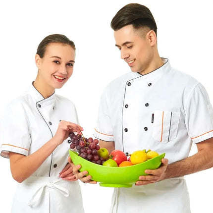 Chef Jacket Short  Sleeve  Cook Coat Barista Baker Work Uniform Waiter Restaurant Hotel Clothes-KarWorkwear