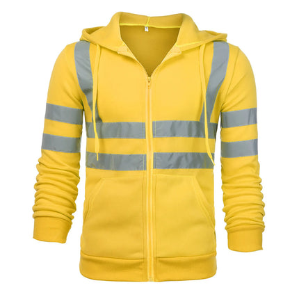 Man Sweatshirt Fashion High Visibility Mens Road Work Jacket Men'S Reflective Strip Hoodies Color Block Long Sleeve Work Coat