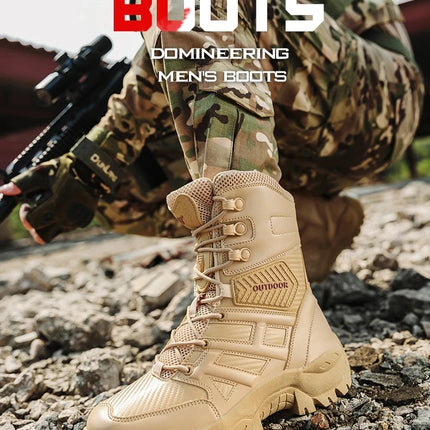 High Quality Men's Brand High-Top Leather Boots Breathable Desert Combat Men's Boots Outdoor Shoes Non-slip Hiking Ankle Boots