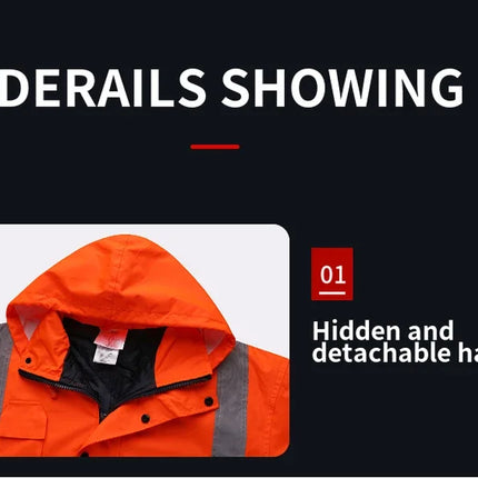 High Visibility Reflective  Jacket Men Waterproof Thickened Safety Coat for Outdoor Work Hi Vis Workwear Bomber Jacket