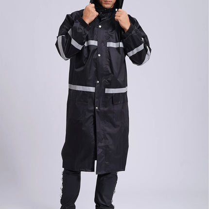 Adult Solid Color Raincoat Long Sleeve Hooded Reflective Stripe Jacket Traffic Office/Firefighter Work Uniform Emergency Poncho-KarWorkwear