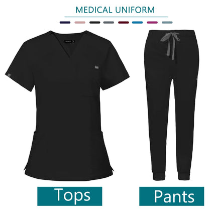 Hospital Doctor Nursing Set Unisex Wholesale Casual Jogger Suits Short Sleeved V-neck Tops Nurse Pants Pharmacy Medical Uniforms-KarWorkwear