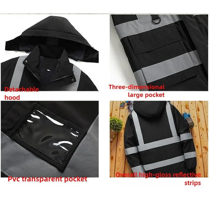 Winter Work Jacket Men, Waterproof Windproof Reflective Thermal Coat, Fleece Lined Abrasion Resistant Parka