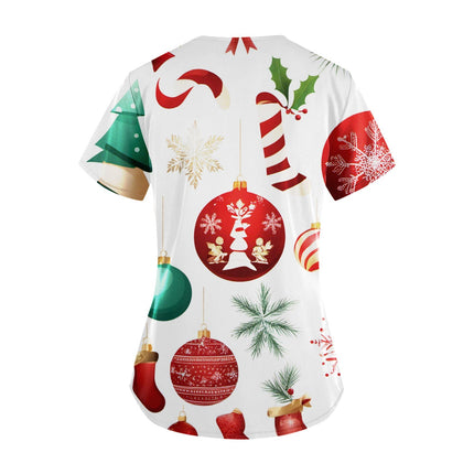 Christmas Nurse Scrubs Tops Women Medical Uniform Santa Claus Print V-Neck Nurse Uniform Hospital Healthcare Spa T-Shirt Blouse-KarWorkwear