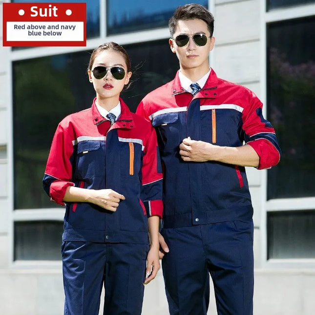 Reflective strip workwear set factory uniform long sleeved wear-resistant thick welding auto repair labor protection suit