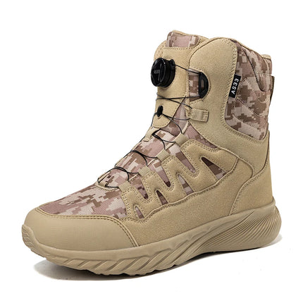 Large Outdoor Training Boots Men's Mountaineering Hiking Boots High Top Rotating Buckle Fashion Camouflage Sports Shoes-KarWorkwear