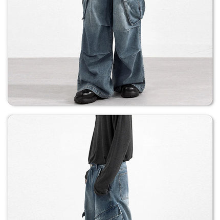 2025 autumn street multi pocket workwear unisex jeans for men and women fashion Y2K trend loose wide leg pants