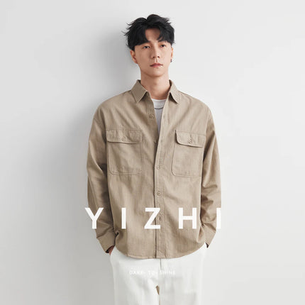 Workwear Shirts for Men 2025 Spring and Autumn New 100% Cotton Long-Sleeve Blouse Vintage Pockets Basic Men's Clothing Jacket
