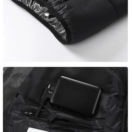 Male Intelligent Heating Workwear Jacket 2025 New USB Multi Control Fast Heating Coat Black Hooded Cotton Jacket Plus Size S-6XL