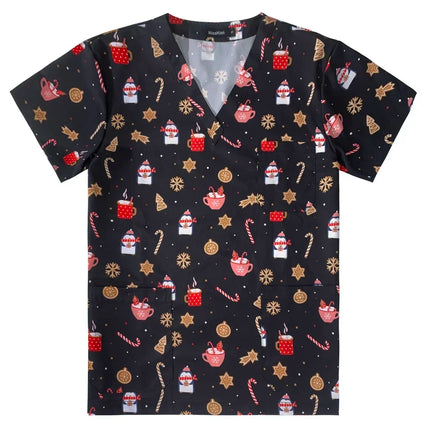 Men's Work Uniform Teeth Print Dentist Comfortable Short Sleeve Scrubs V-Neck Top Clinic Pharmacy Nursing Accessories Blouse New-KarWorkwear