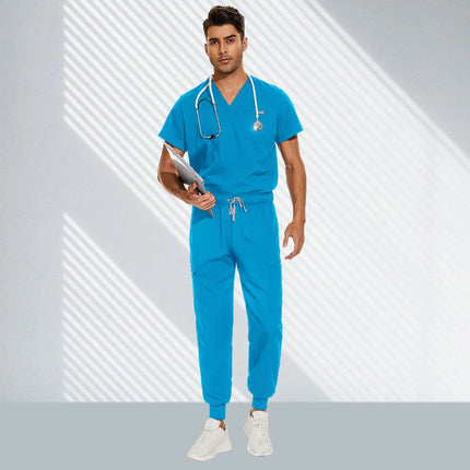 Hospital Doctor Nursing Set Unisex Wholesale Casual Jogger Suits Short Sleeved V-neck Tops Nurse Pants Pharmacy Medical Uniforms-KarWorkwear