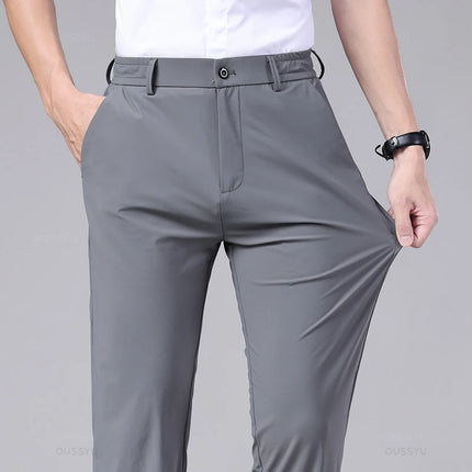 Spring Summer Men's Casual Pants Business Stretch Slim Fit Elastic Waist Jogger Korean Classic Thin Black Gray Trousers Male