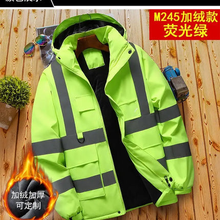 Winter Work Jacket Men, Waterproof Windproof Reflective Thermal Coat, Fleece Lined Abrasion Resistant Parka