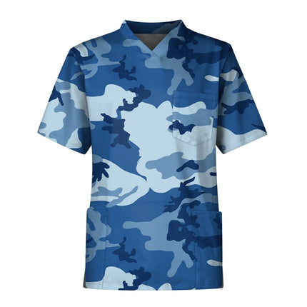 Men'S Camouflage Print Nurse Uniforms Short Sleeve Tops V-Neck Tops Working Pocket Blouse Male Men'S Clothing Uniform T-Shirts