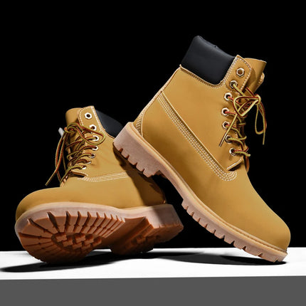 Classic Fashion Brown Work Boots Men Women High-quality Leather Ankle Boots Big Size 46 Men Lace-up Platform Boots Botas Hombre-KarWorkwear