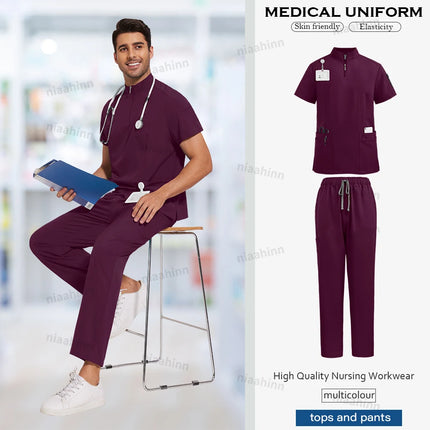 High Quality Hospital Nurse Scrubs Sets Male Men Unisex Scrub Top Pants Sets Slim Fit Medical Scrubs Healthcare Pharmacy Uniform-KarWorkwear