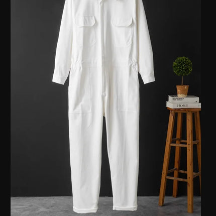 Spring Men Jumpsuits Long Sleeve Multi-pocket Beam Feet Overalls Streetwear Clothing Cargo Pants Hip Hop White Coverall Trousers