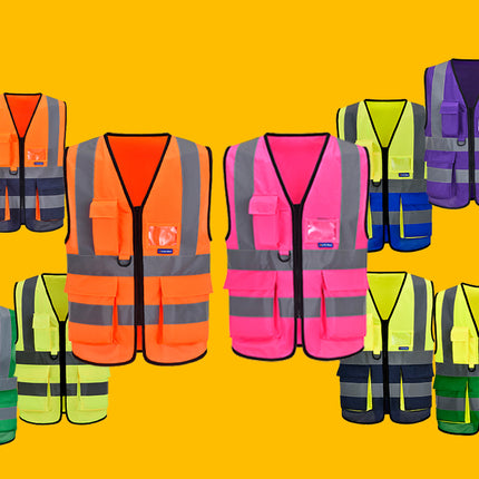AYKRM 21 Colour （XS-8XL) Hi Vis Viz High Visibility Reflective Zip Pocket Security Waistcoats Jacket Workwear Vests