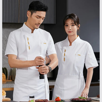 Cook Jacket Catering  Cooking White Shirt Restaurant Kitchen Chef T-shirt Baker Work Uniform Waiter Hotel Clothes Cafe Overalls-KarWorkwear