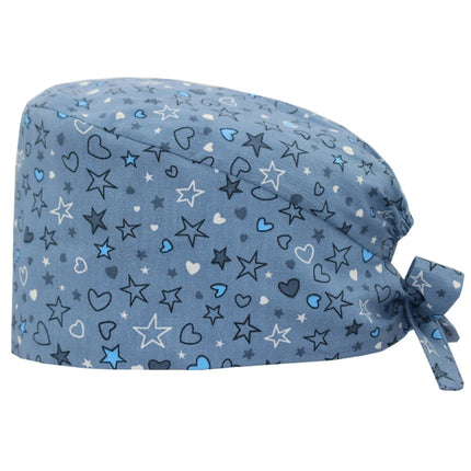 Clearance Pattern Scrub Cap Tie Back Working Hat 100% Cotton Washable Sweatband Beautician Dust Proof Scrub Caps-KarWorkwear