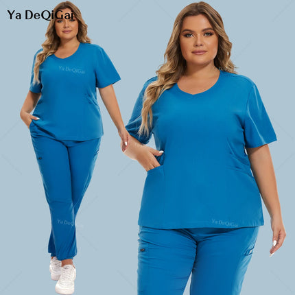 Medical Scrubs Set Women Stretch Work Uniforms Easy Fit Scrubs Tops Pants Jogger Set Hospital Nurse Uniform Dentist Overalls XXL-KarWorkwear