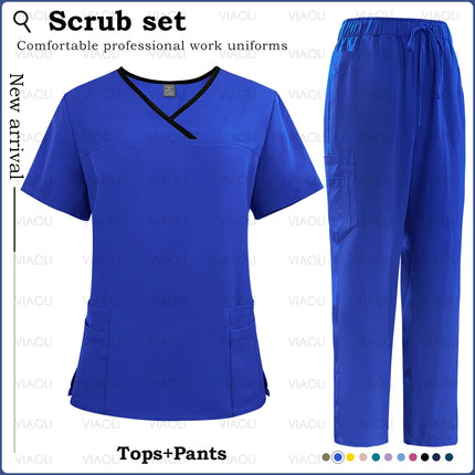 Surgical Uniforms Woman Nursing Sets Pocket Top Straight Pants Medical Nurse Uniform Scrubs Clinical Beauty Salon Hospital Suits-KarWorkwear
