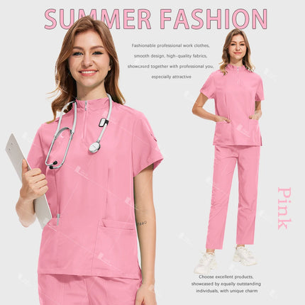 Fashion Black Uniforms Woman Beauty Workwear Medical Scrub Set Doctor Nurse Nursing Clothes Clinical Scrubs Top Pants Sets S-XXL-KarWorkwear