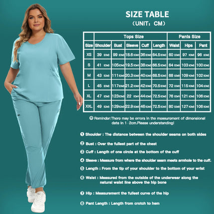 Medical Scrubs Set Women Stretch Work Uniforms Easy Fit Scrubs Tops Pants Jogger Set Hospital Nurse Uniform Dentist Overalls XXL-KarWorkwear