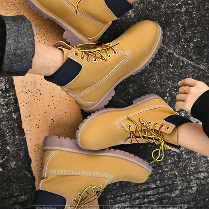 Classic Fashion Brown Work Boots Men Women High-quality Leather Ankle Boots Big Size 46 Men Lace-up Platform Boots Botas Hombre-KarWorkwear