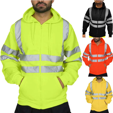 Man Sweatshirt Fashion High Visibility Mens Road Work Jacket Men'S Reflective Strip Hoodies Color Block Long Sleeve Work Coat