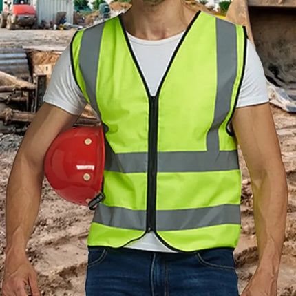 Four zipper style,Reflective vest, construction site, environmental sanitation, traffic, yellow reflective vest, multiple pocket