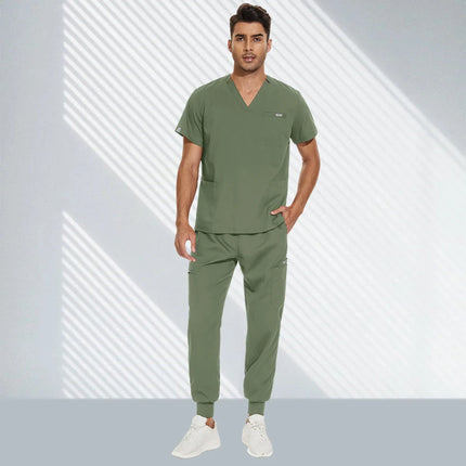 Hospital Doctor Nursing Set Unisex Wholesale Casual Jogger Suits Short Sleeved V-neck Tops Nurse Pants Pharmacy Medical Uniforms-KarWorkwear