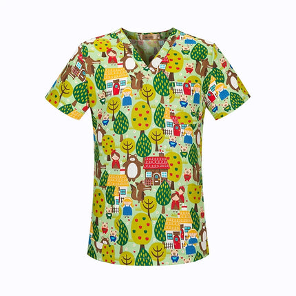 viaoli Cotton Cartoon print spa uniform beauty salon Pet shop uniform Fashion Slim Fit top scrub clothes women scrubs lab coat-KarWorkwear