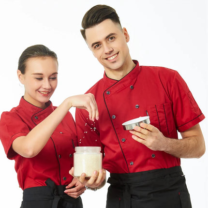 Chef Jacket Short  Sleeve  Cook Coat Barista Baker Work Uniform Waiter Restaurant Hotel Clothes-KarWorkwear