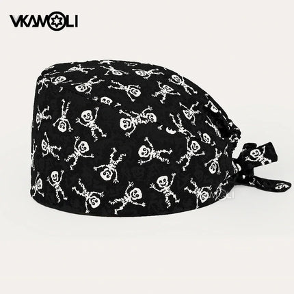 Skull pattern Scrubs hat Wholesale Fashion Breathable Scrub Cap Unisex Health service Workers adjustable caps nursing hat-KarWorkwear