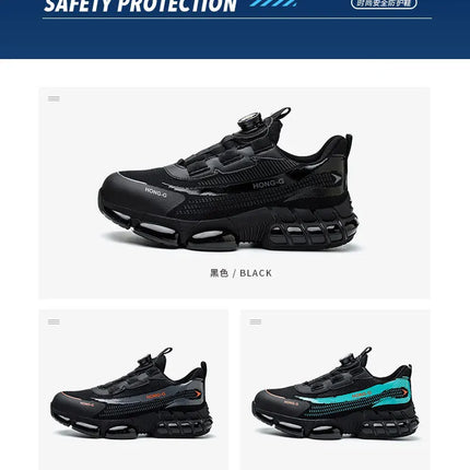Rotating Button Men Safety Shoes Protective Sneakers Steel Toe Cap Anti-smash Work Shoes Fashion Indestructible Boots Security-KarWorkwear