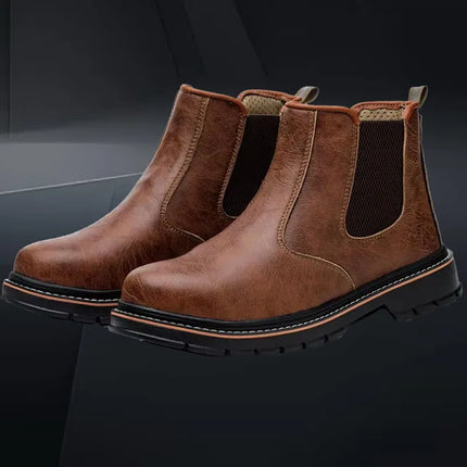 Anti Puncture Waterproof Steel Toe Safety Boots Leather Work High-heeled Leather Shoes Christmas Gift  Brown Protective Shoe