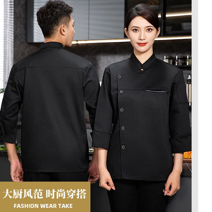 Men chef jacket with apron Long Sleeve Chef uniform Restaurant Cook Coat Chef T-shirt Work Uniform Hotel Clothes Logo women-KarWorkwear